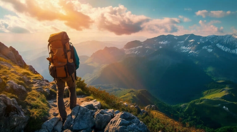 caminhada nas montanhas com mochila